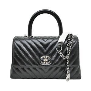 Chanel Coco Handle XS Chevron A92990 Calfskin Shoulder Bag Black Hand